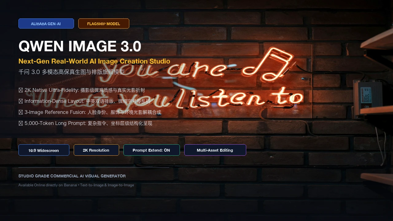 Qwen Image 3.0 official multimodal AI image studio promotional key visual poster
